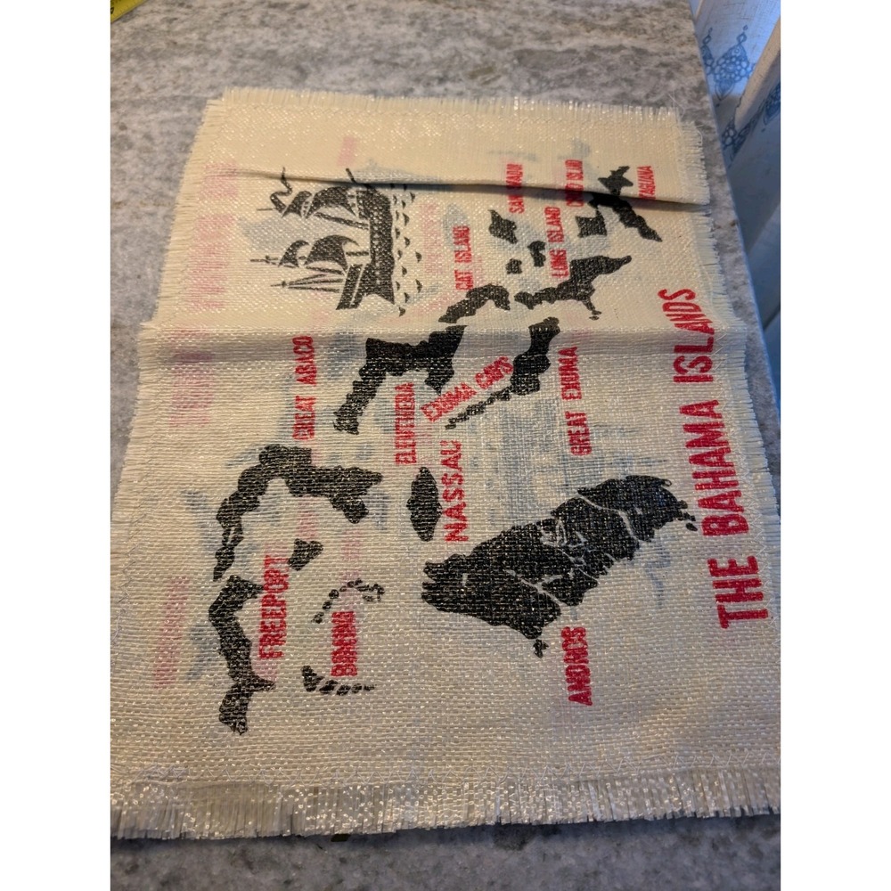 Vintage Thin Straw Placemats (4) Map Bahama Islands‎